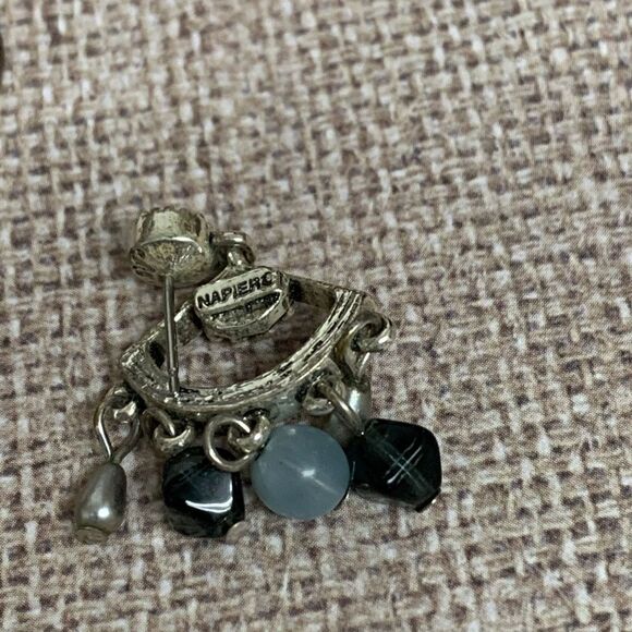 Napier Silver Blue Bead Chandelier Earrings - Picture 2 of 2